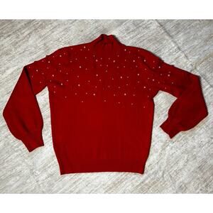 Ontweth  Bright Red with Pearls and Bling Women's Super Soft Sweater